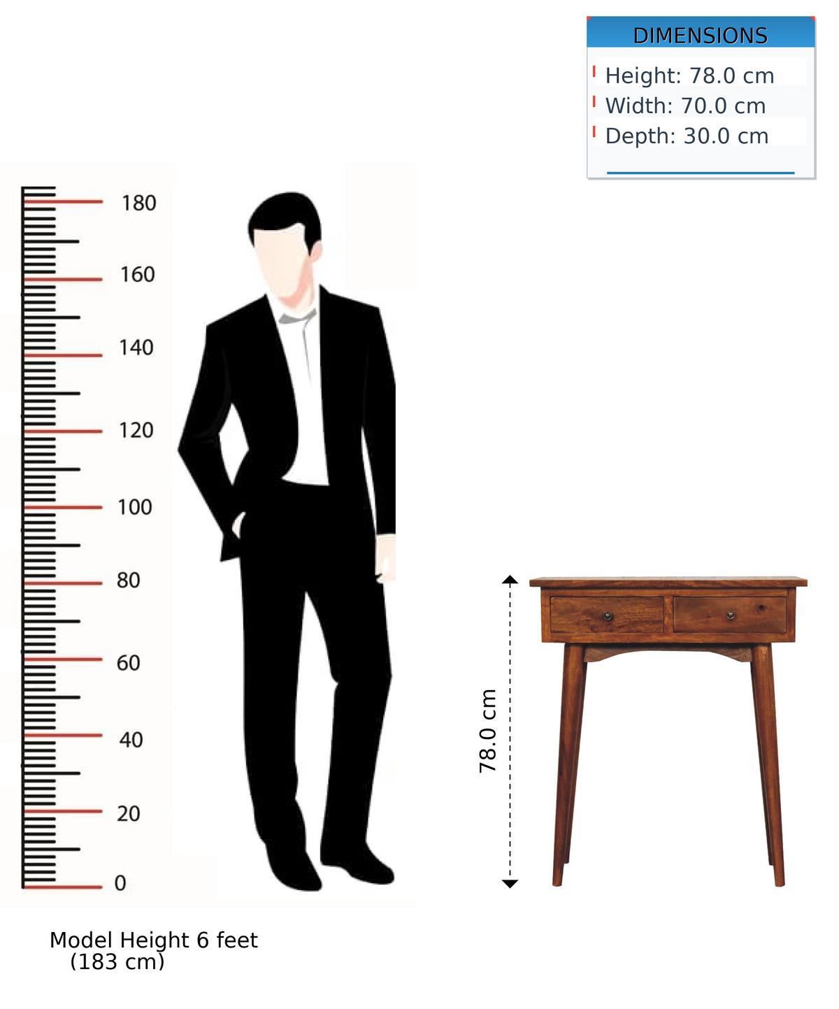 KONSOLENTISCH Mini, im Kastanienholz-Finish, mit 2 Schubladen, Braun - Messingfarben/Braun, Holz/Metall (30/70/78cm) - Artisan Furniture