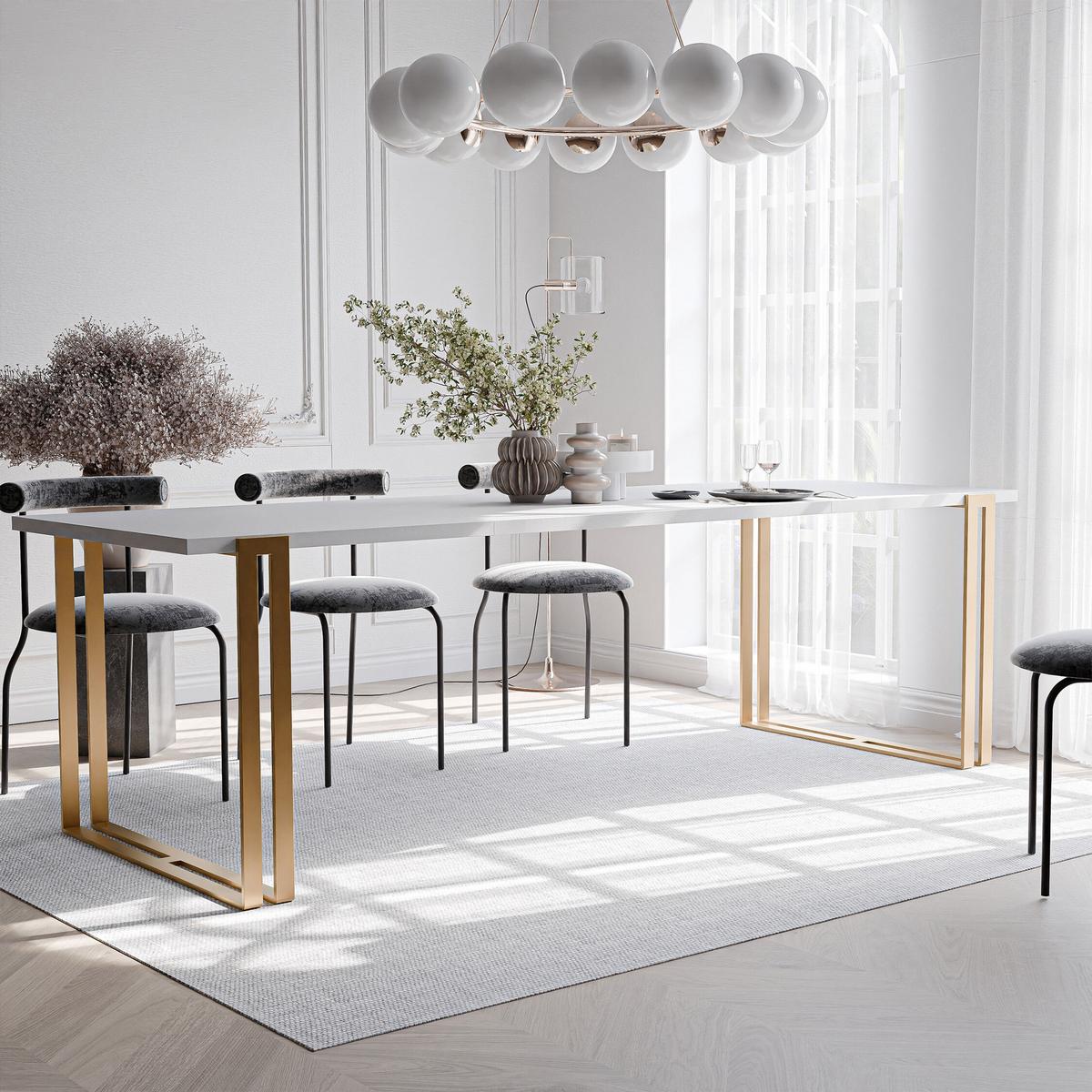 TISCH ausziehbar aus MDF, Weiß - Goldfarben/Weiß, Holzwerkstoff (140/80/76cm) - Idohome