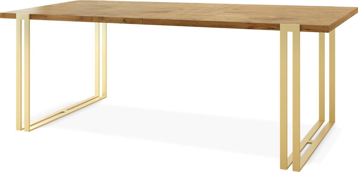 ESSTISCH Stella rechteckig ausziehbar, Lancelot Eiche 120-220/80/76 cm - Eichefarben/Goldfarben, Holzwerkstoff/Metall (80/220/76cm) - WFL GROUP