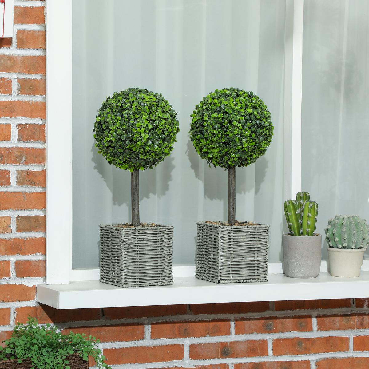KUNSTPFLANZE 2er Set Kunststoff Zement Grün - Grün, Kunststoff (50cm) - HOMCOM