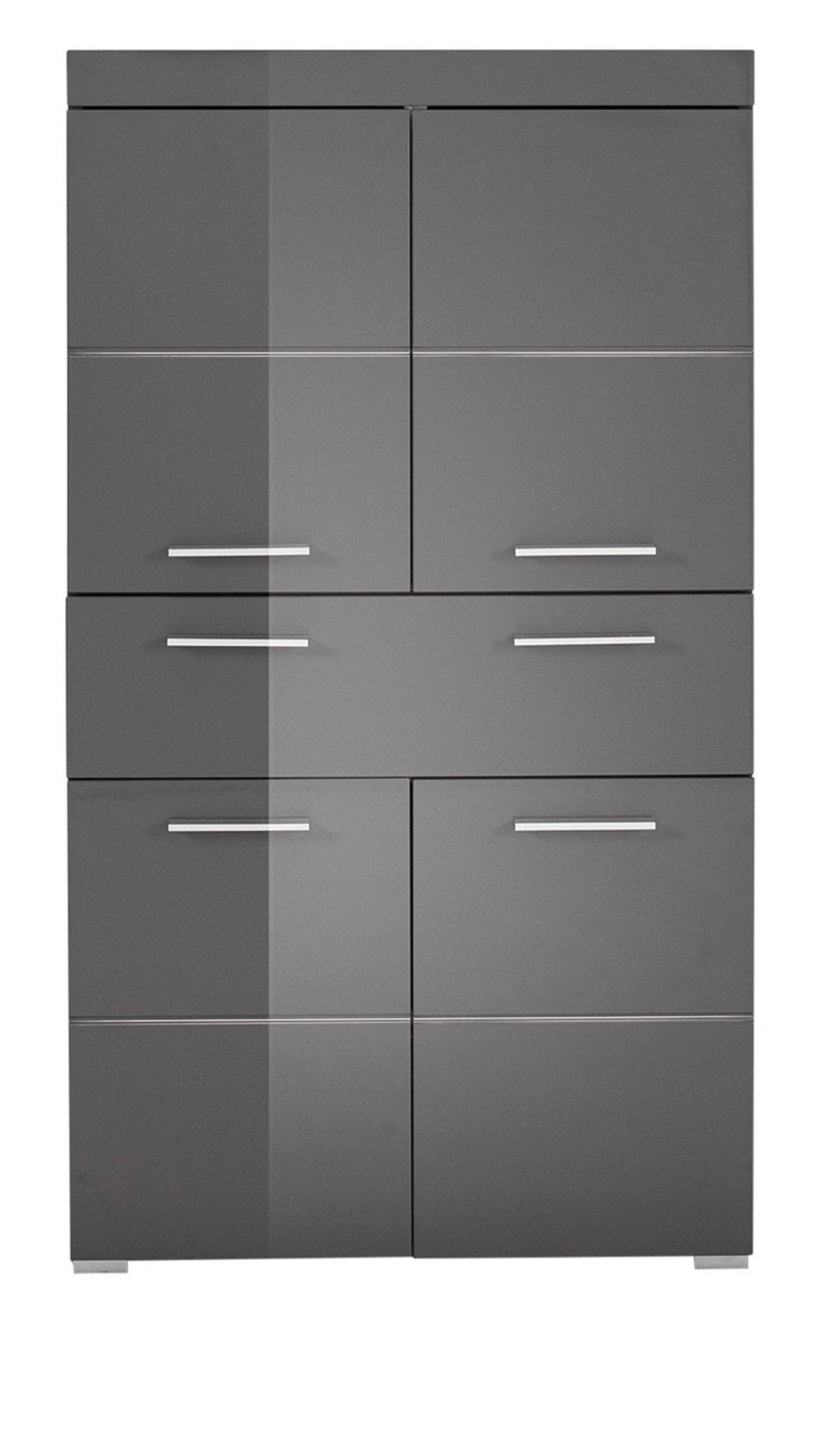 MIDISCHRANK grau Hochglanz 73 x 132 cm, Badschrank mit viel Stauraum - Grau, Holzwerkstoff/Kunststoff (73/132/31cm) - Top.Furn