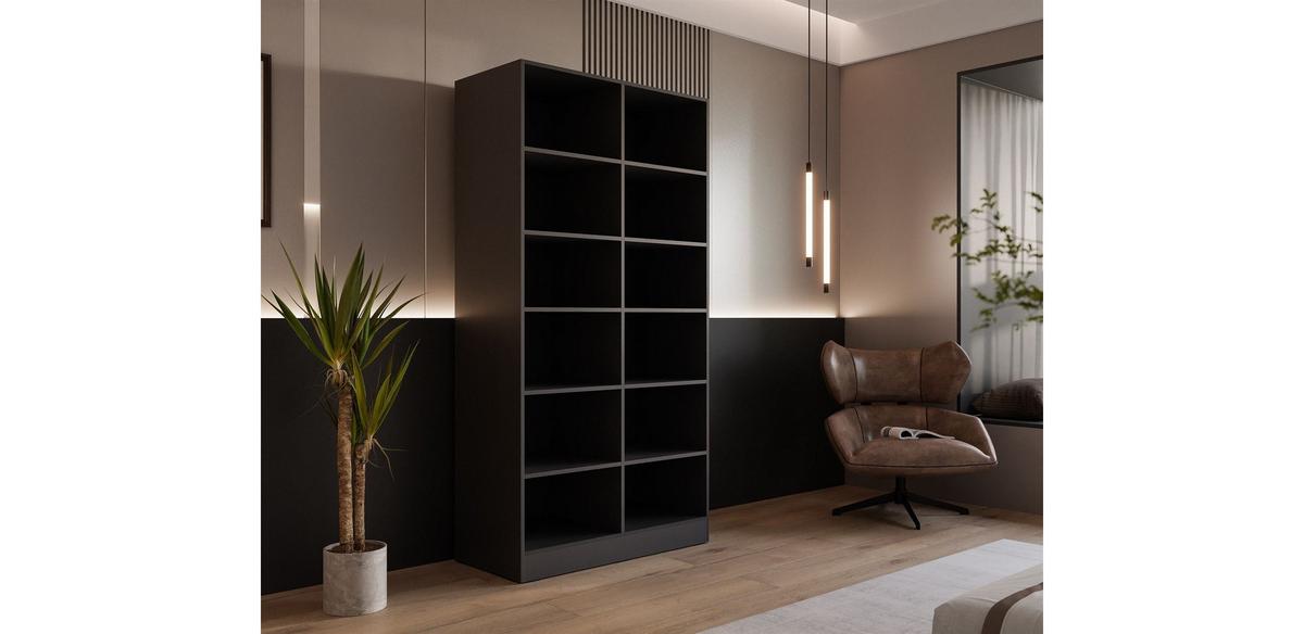 KLEIDERSCHRANK SANDBOX MODERN 100 101/49/200 cm Schwarzgraphit / schwarzes Glas mit LED ohne Zusatzböden - Schwarz, Holzwerkstoff/Kunststoff (101/200/49cm) - Lookway