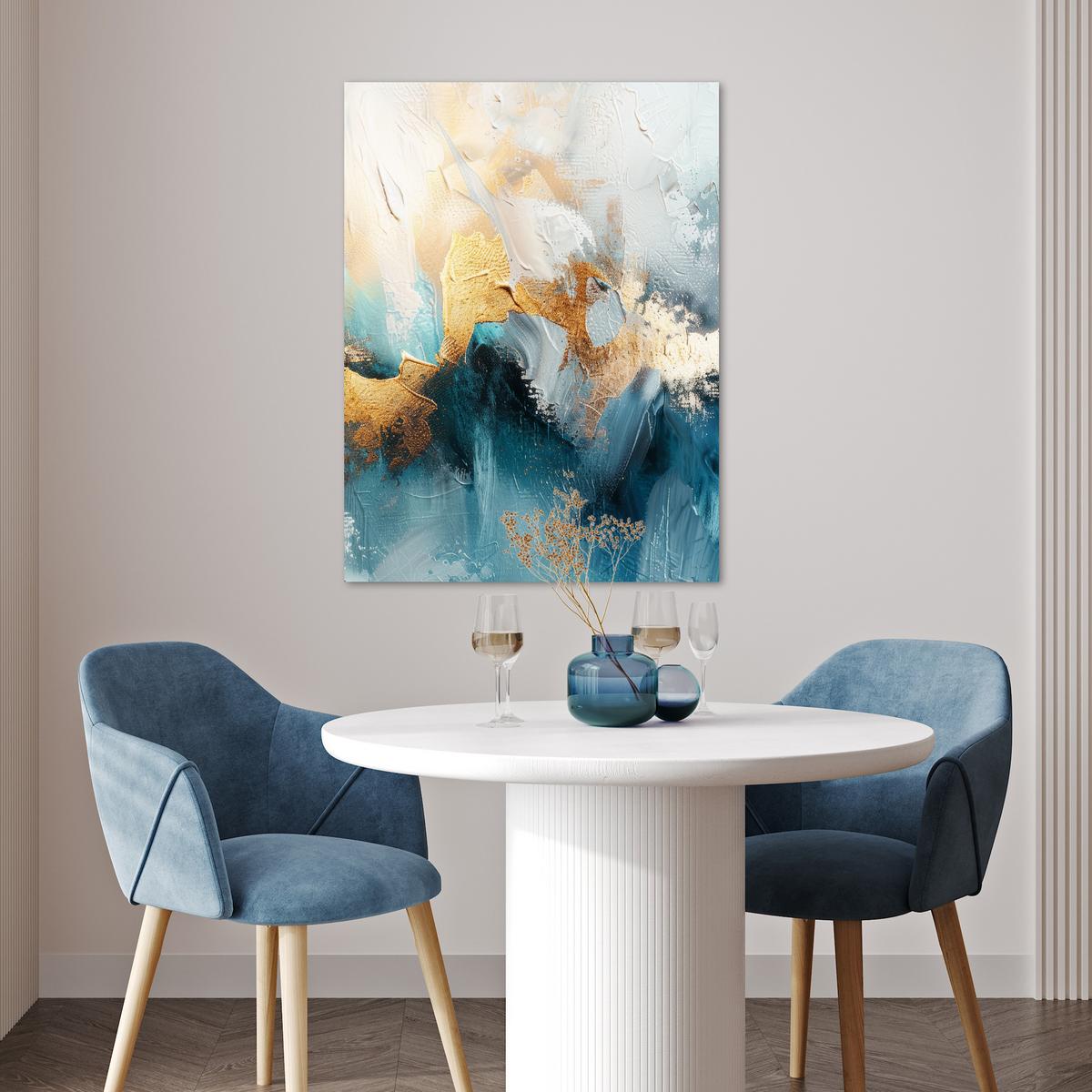 POSTER Abstrakt - Kunst - Gold - Blau Deko Wohnzimmer 60x80 cm - Petrol, Papier (60/80/0.1cm) - MuchoWow