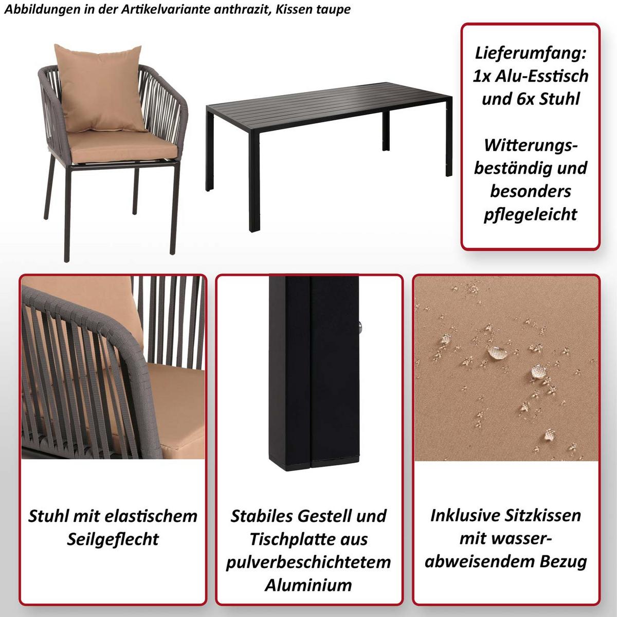 GARTENGARNITUR Grau 7-teilig-Set - Grau, Metall - MCW