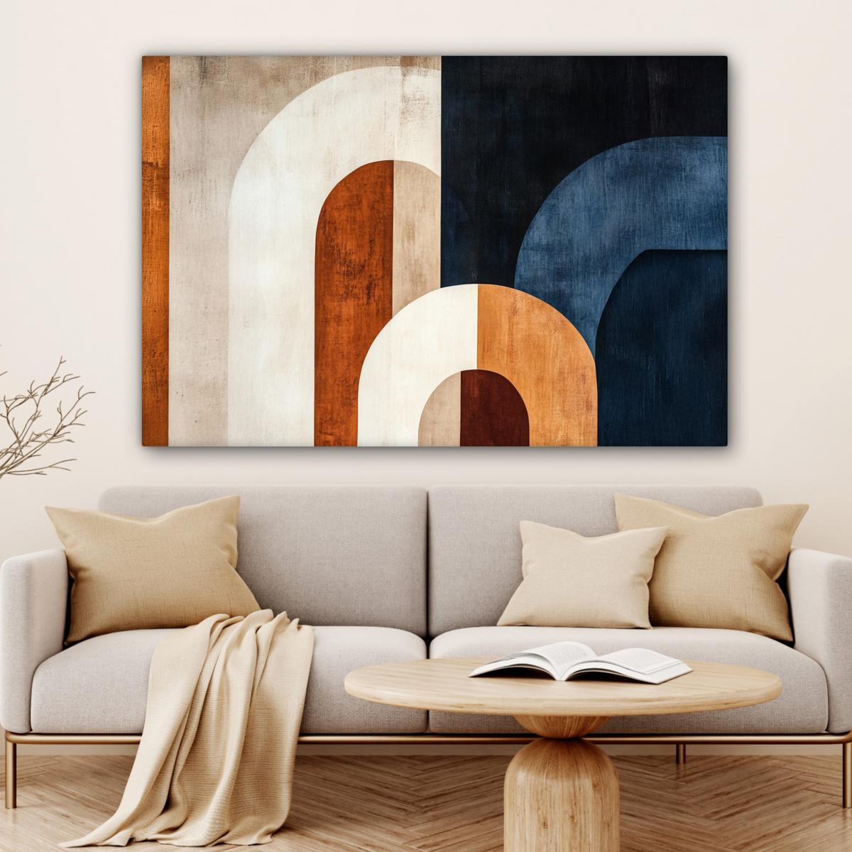 LEINWANDBILD Abstrakt - Formen - Dunkelblau Wohnzimmer Groß 120x80 cm - Cognac, Textil (120/80cm) - MuchoWow