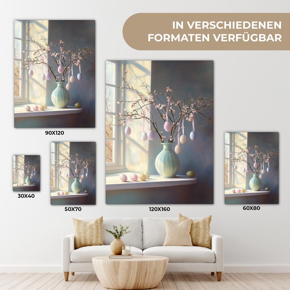 LEINWANDBILD Stillleben - Vase - Osterzweig Room Decor 30x40 cm - Hellblau, Textil (30/40cm) - MuchoWow