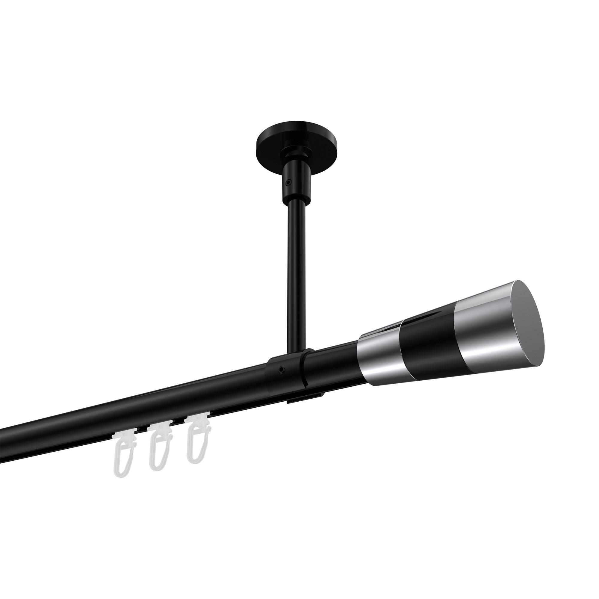 GARDINENSTANGE INNENLAUF Sonette Tanara 360 cm (geteilt in 2 x 180 cm), 1-läufig, 20 mm Ø Schwarz - Chromfarben/Schwarz, Metall (360cm) - INTERDECO