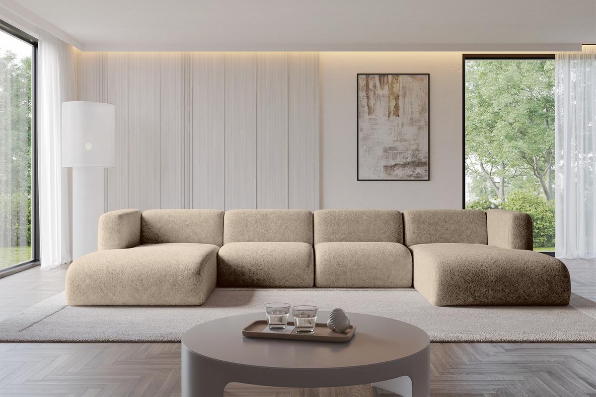 WOHNLANDSCHAFT MIRA-U2 408x179x70 Braun Velours - Schwarz/Braun, Holzwerkstoff/Kunststoff (408/70/179cm) - ALTDECOR