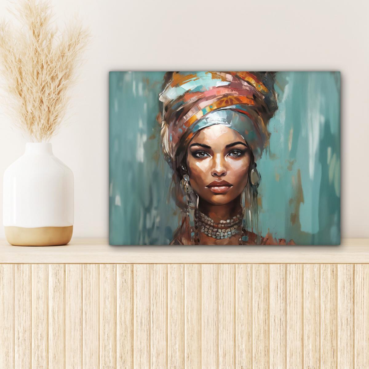LEINWANDBILD Frau - Kunst - Schmuck - Porträt Wandbild 40x30 cm - Blaugrau, Textil (40/30cm) - MuchoWow