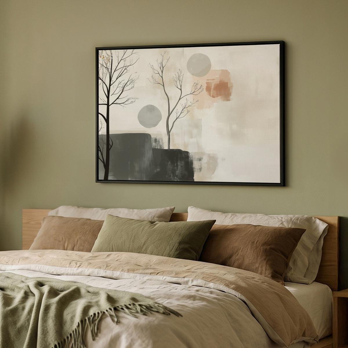 LEINWAND Bilder mit Rahmen - Wabi sabi - Beige - Pflanze - 100x70 - Sandfarben, Textil (100/70cm) - MuchoWow