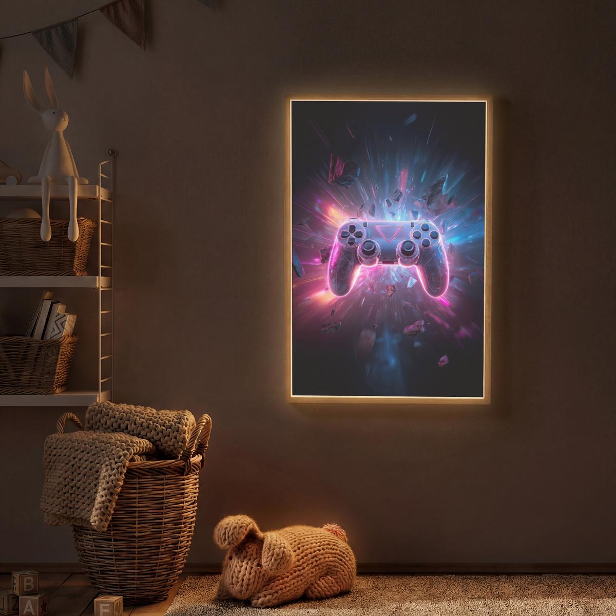 NACHTTISCHLAMPE MIT AKKU Controller - Neon - Explosion - Abstrakt 70x100 cm - Violett, Holzwerkstoff (8/70/100cm) - OnlyWow