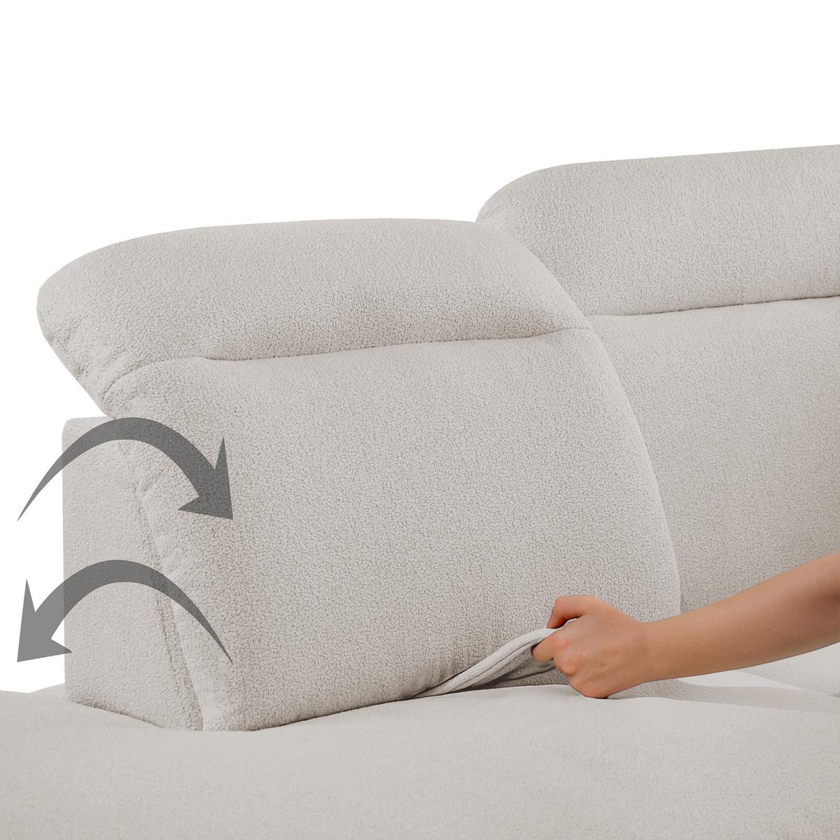 WOHNLANDSCHAFT Sora U mit Schlaffunktion und verstellbarer Sitztiefe, Kopfstützen und Armlehne, 365 cm, Beige, Links - Beige/Schwarz, Textil (365/107/235cm) - Beautysofa