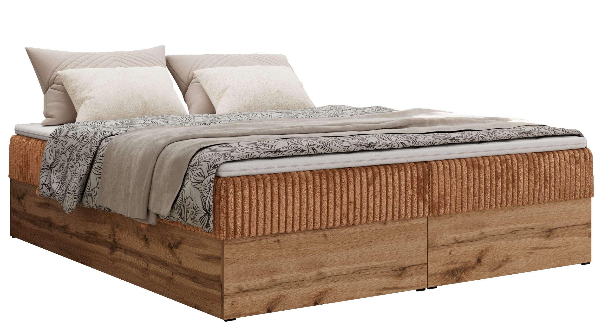 BOXBETT WOOD ZERO 160/200 - Orange Cord - H3 - Topper T25 - Orange, Textil (160/200cm) - MKS
