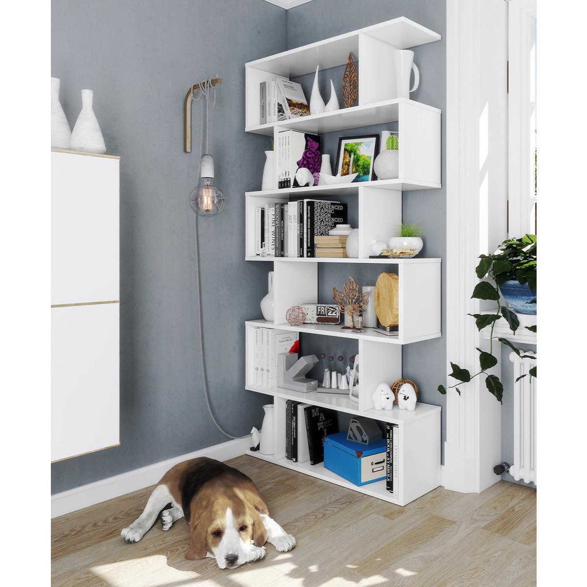 BÜCHERREGAL mit 6 Ebenen H192 cm - Athena - Weiß, Holzwerkstoff (24/192/8cm) - Calicosy