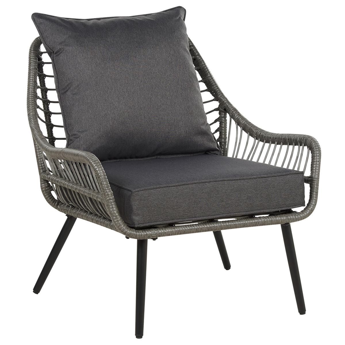 BALKONSET 2-Sitzer Rattan hellgrau Auflagen grau Laureto - Grau, Kunststoff/Textil - Beliani