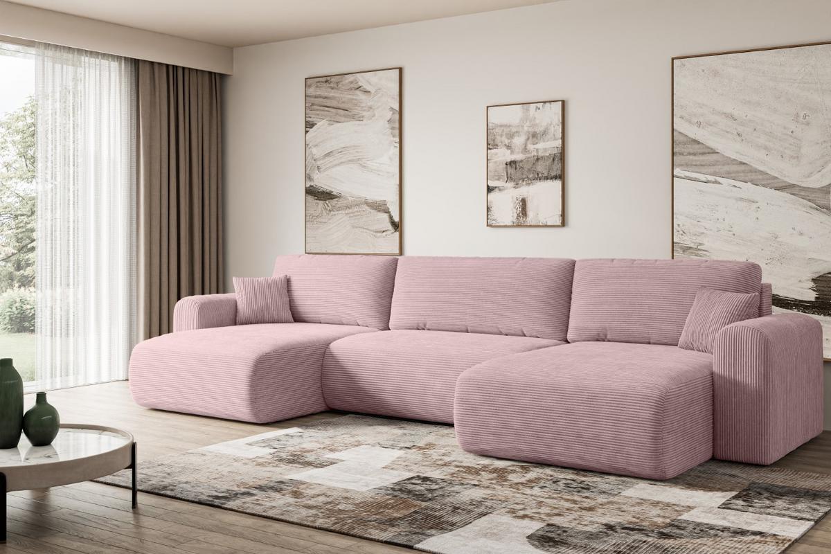 WOHNLANDSCHAFT mit Schlaffunktion und Bettkasten ORRO-U - 362x145x83 cm Rosa Cord - Schwarz/Rosa, Holzwerkstoff/Kunststoff (362/83/145cm) - ALTDECOR