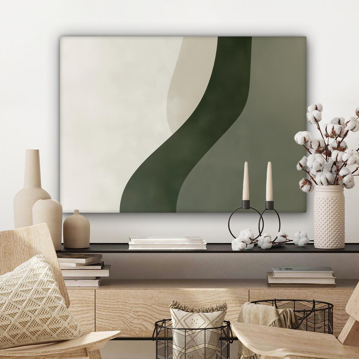 LEINWANDBILD Japandi - Grün - Abstrakt - Modern Wandbilder 80x60 cm - Salbeigrün, Textil (80/60cm) - MuchoWow