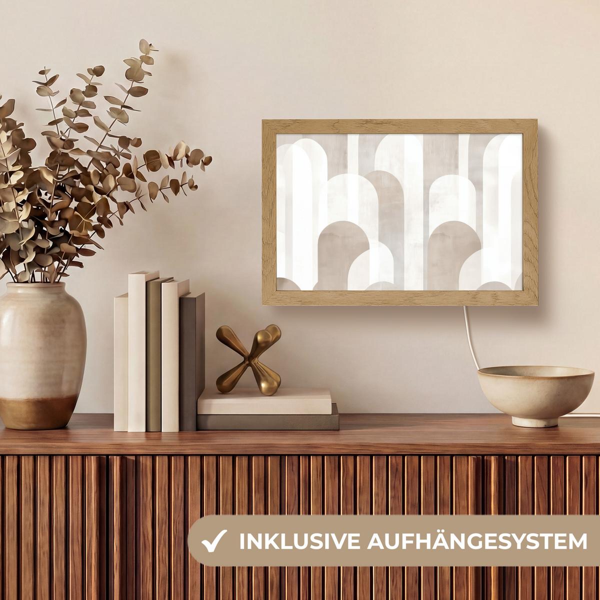 TISCHLEUCHTE Abstrakte Bögen - Modern - Beige 30x20 cm - Buche Kolonial, Holzwerkstoff (8/30/20cm) - OnlyWow