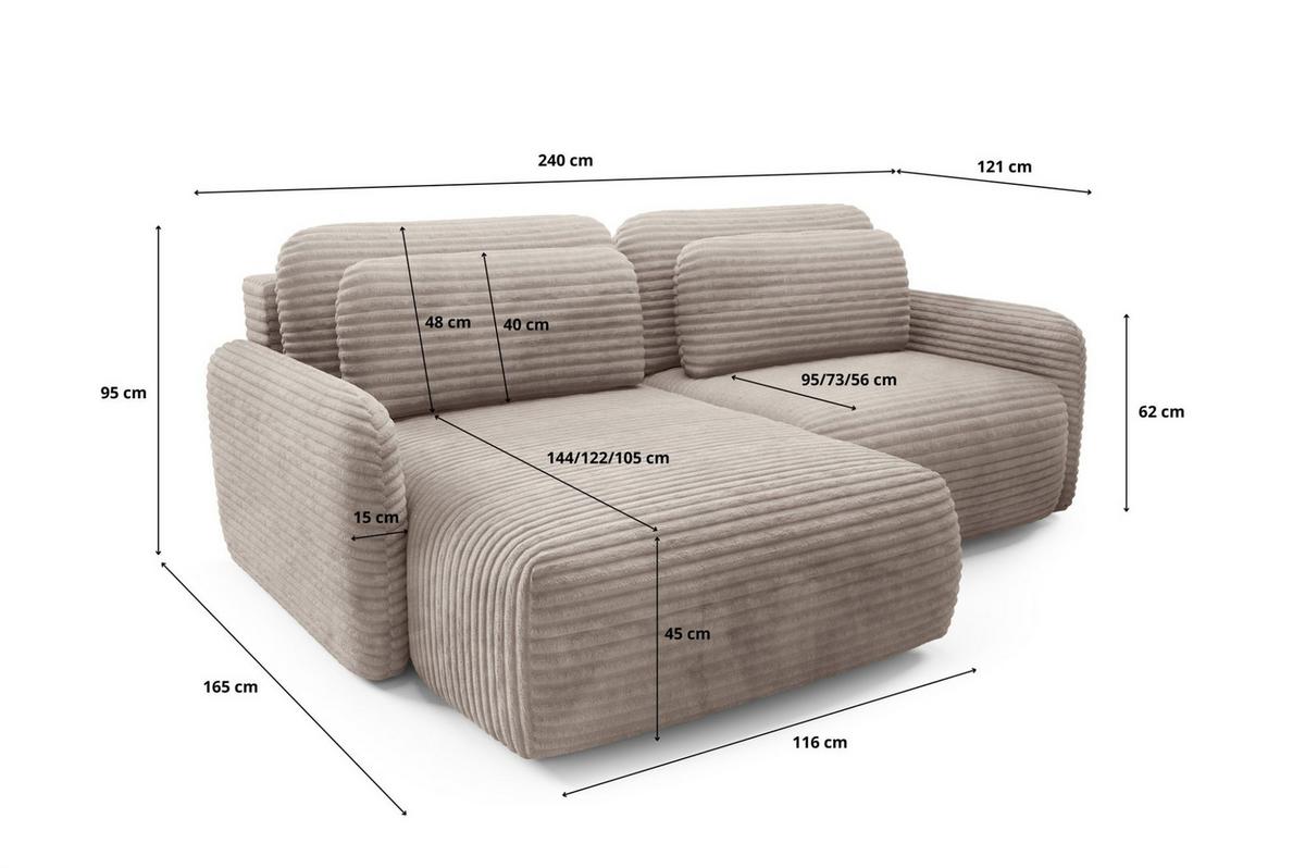 ECKSOFA Simone Mit Schlaffunktion - Hellbraun, Holzwerkstoff/Textil (240/165cm) - Fun Möbel