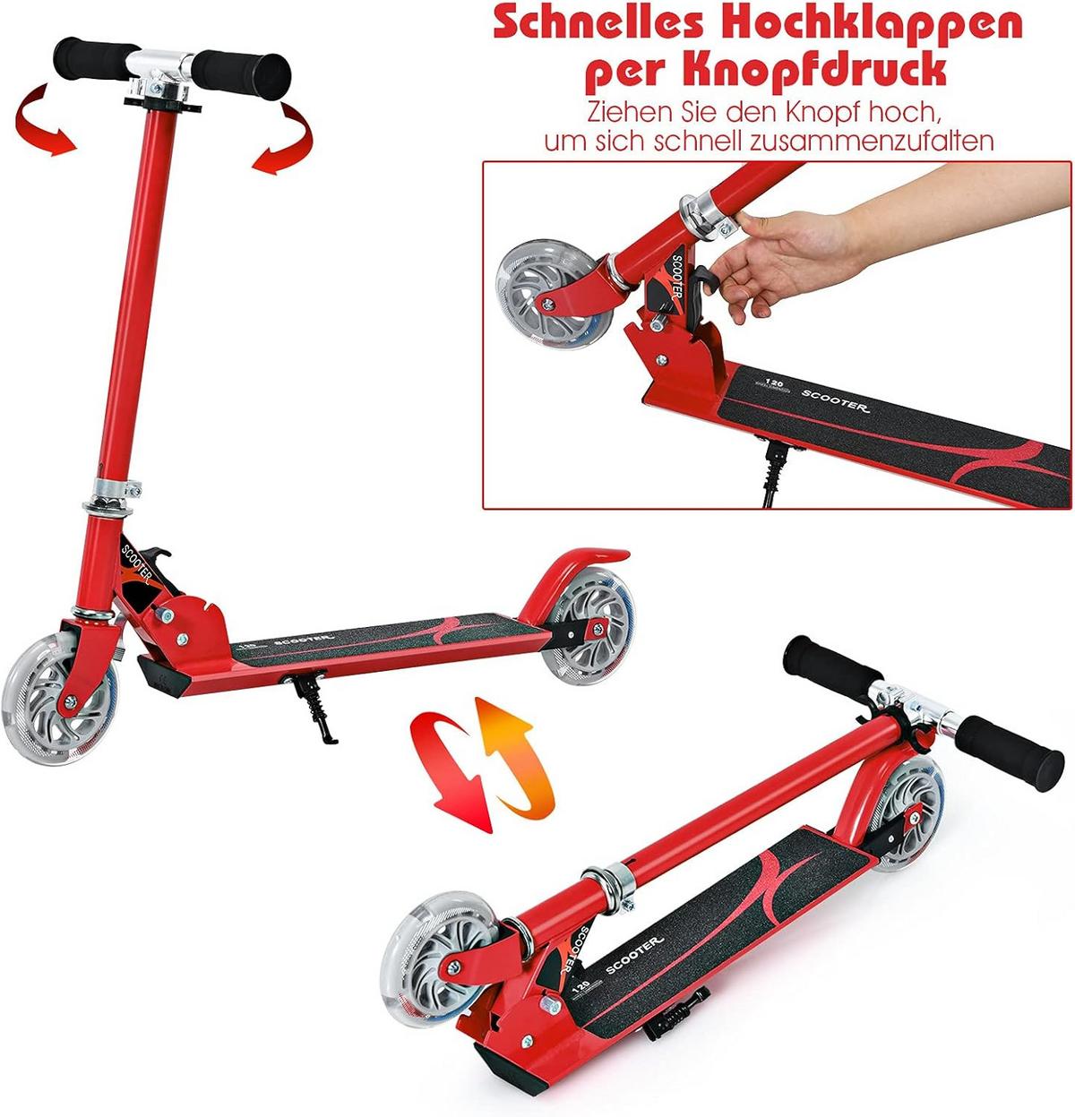 SCOOTER 85cm Rot - Rot, Metall (70/85/10cm) - COSTWAY