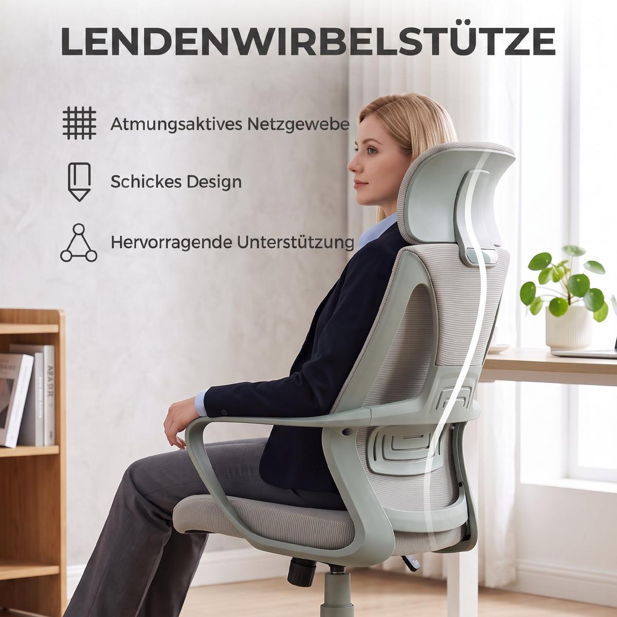 BÜROSTUHL Mesh-Gewebe Grau - Grau, Kunststoff/Textil (55/126/64cm) - Vinsetto