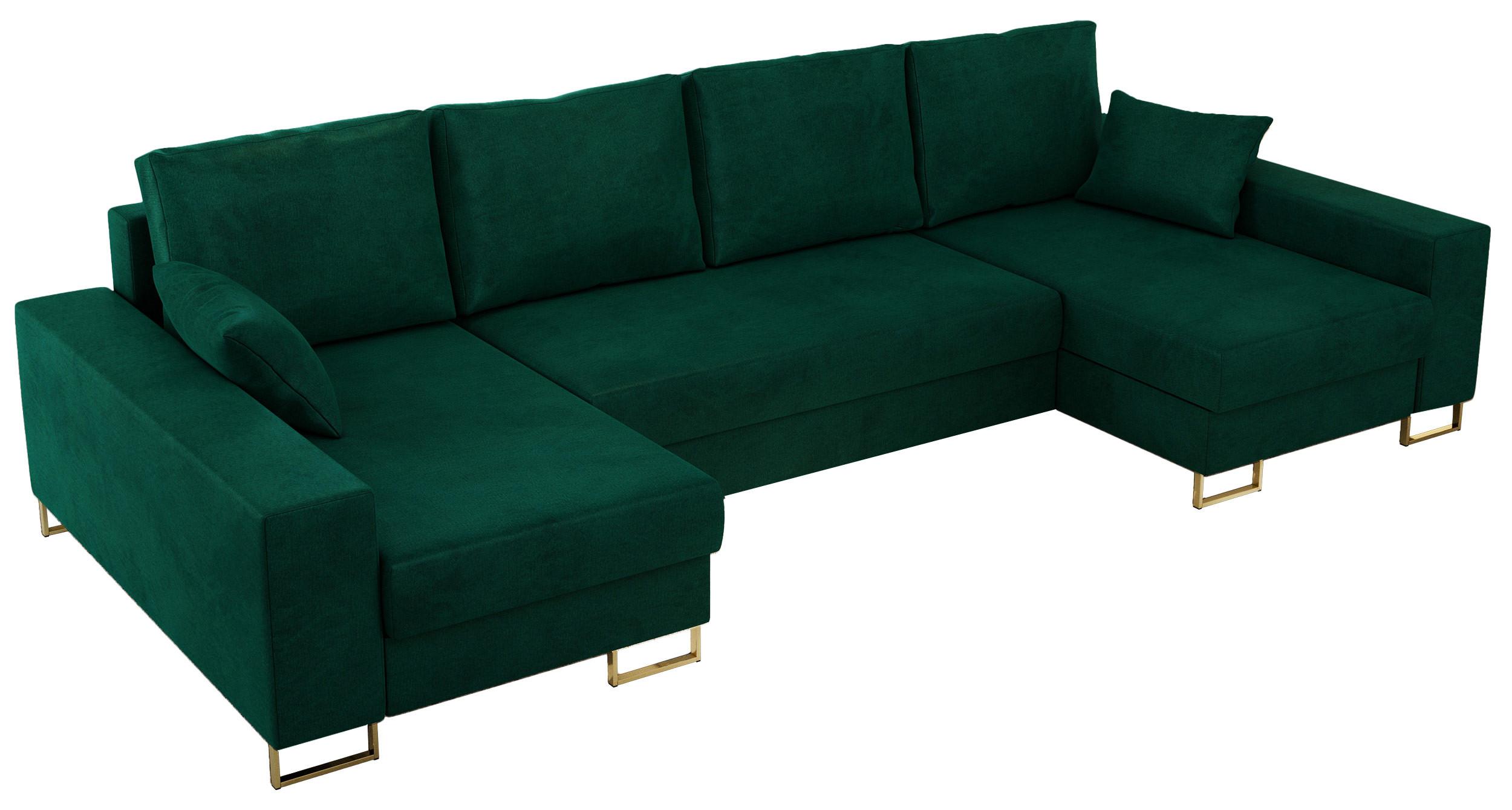 WOHNLANDSCHAFT DORIAN U Velvet Dunkelgrün - Dunkelgrün/Goldfarben, Textil/Metall (312/85/138cm) - MKS