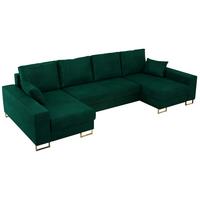WOHNLANDSCHAFT DORIAN U Velvet Dunkelgrün - Dunkelgrün/Goldfarben, Textil/Metall (312/85/138cm) - MKS