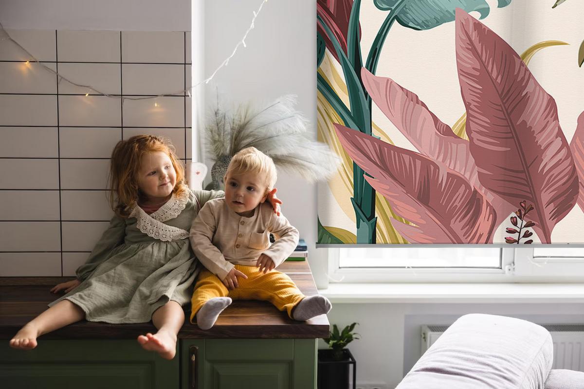 INNENROLLO - Fensterrollo - Rollo - 150x180 cm - Bunte Blätter - Weiß, Kunststoff (150/180/0.5cm) - TULUP
