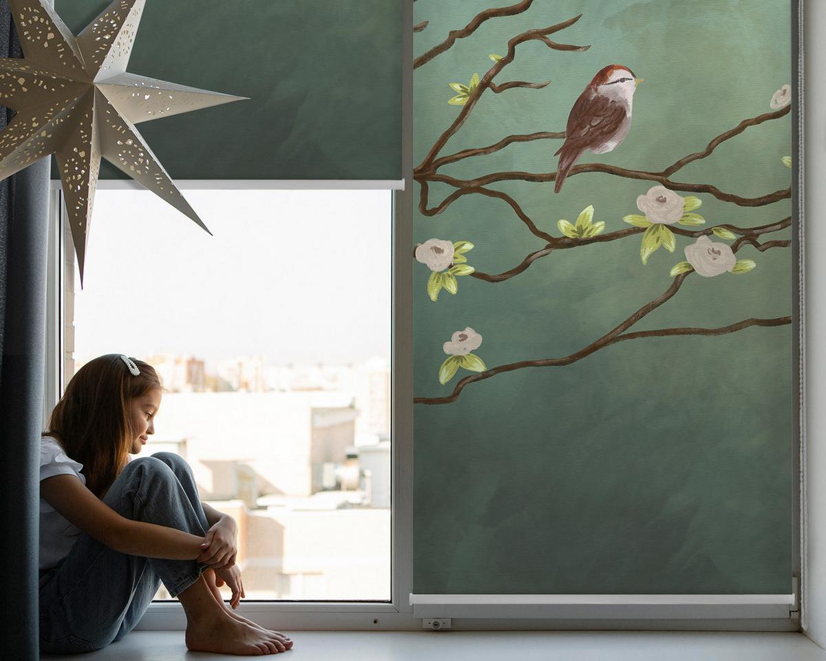 INNENROLLO - Fensterrollo - Rollo - 90x140 cm - Vögel auf einem Ast - Dunkelblau, Kunststoff (90/140/0.5cm) - TULUP