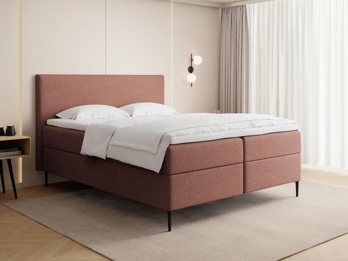 BOXBETT Alba Rise mit Bettkasten, Terrakotta Chenille 180x200 cm – inkl. H4 Taschenfederkern Matratze & Foam Topper - Terracotta/Schwarz, Holz/Textil (180/200cm) - WFL GROUP