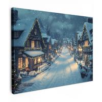 LEINWANDBILD Weihnachtsdorf - Weihnachten - Schnee - Winter Wandbilder 80x60 cm - Dunkelblau, Textil (80/60cm) - MuchoWow