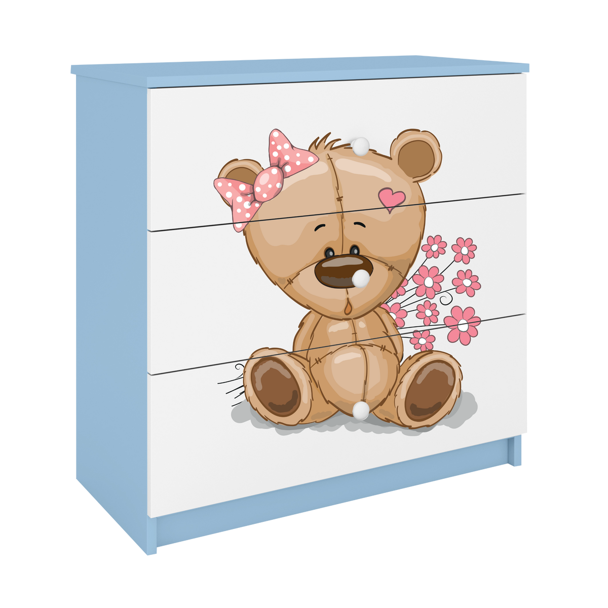 KOMMODE Babydreams Teddybär Blumen 81/81/41 - Blau, Holzwerkstoff (81/81/41cm) - RAUMHIRSCH FURNITURE