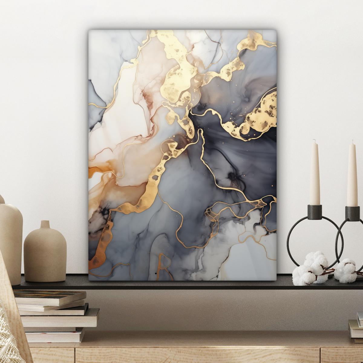 LEINWANDBILD Marmor - Schwarz - Gold - Weiß Room Decor 30x40 cm - Dunkelgrau, Textil (30/40cm) - MuchoWow
