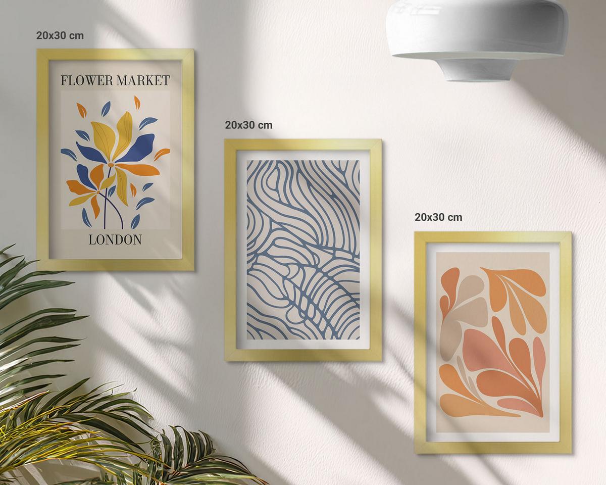BILDER SET 3er Set - 20x30 cm Goldrahmen - Moderne abstrakte Blumen - Goldfarben, Kunststoff (20/30cm) - TULUP