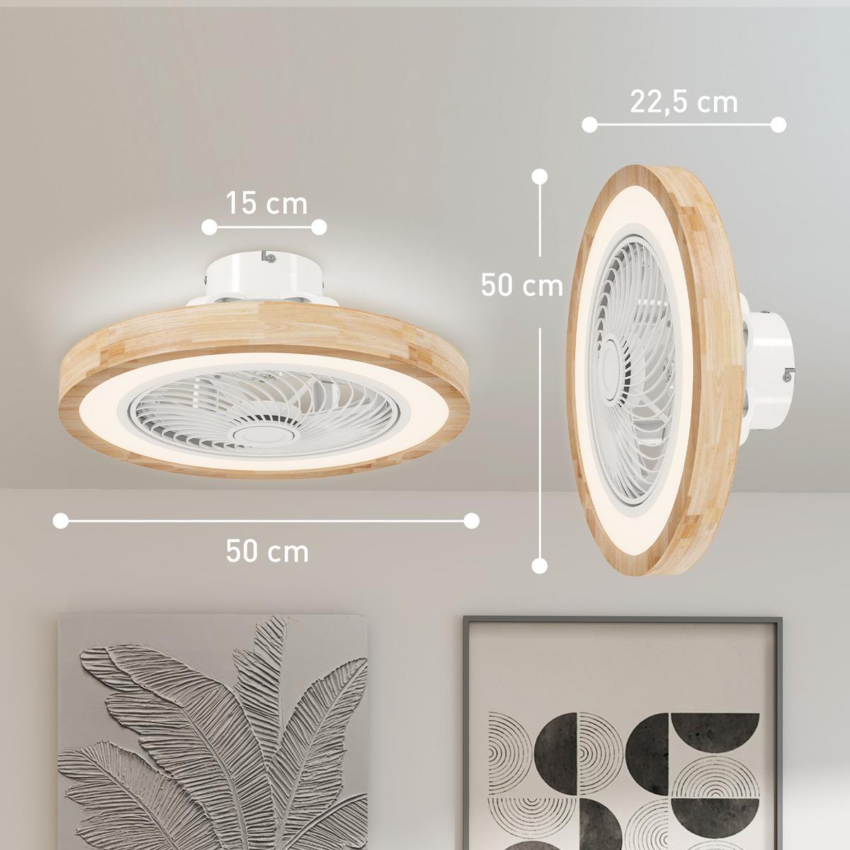 DECKENVENTILATOR mit Beleuchtung Eichenholz Naturholz - Naturfarben, Holzwerkstoff (50/50/22.5cm) - HOMCOM