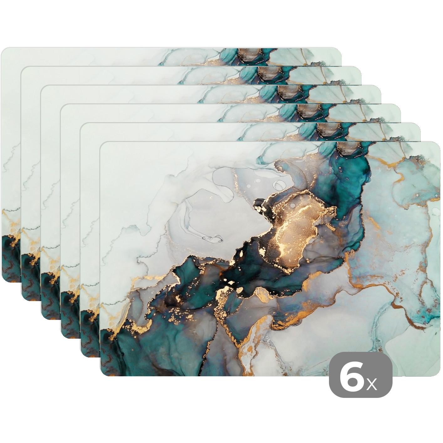 PLATZSETS 6er-Set Blau - Marmor - Gold Unterlage 45x30 cm - Petrol, Kunststoff (0.3/45/30cm) - MuchoWow