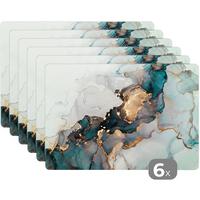 PLATZSETS 6er-Set Blau - Marmor - Gold Unterlage 45x30 cm - Petrol, Kunststoff (0.3/45/30cm) - MuchoWow