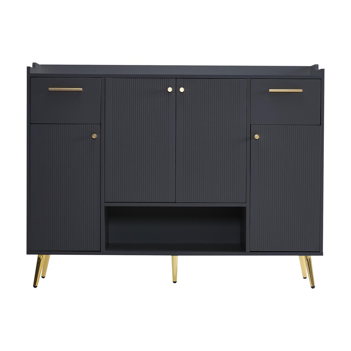 SIDEBOARD 2 Schubladen, 4 Türen, Metallfüße Modernes Design, Viel Stauraum, Schwarz - Schwarz, Holzwerkstoff (130/100/37cm) - Urban Meuble