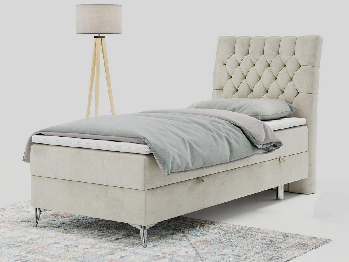 BOXBETT MILEN 90/200 Beige Velvet - H3 - Rechts Seite - Beige, Holz/Textil (90/200cm) - MKS