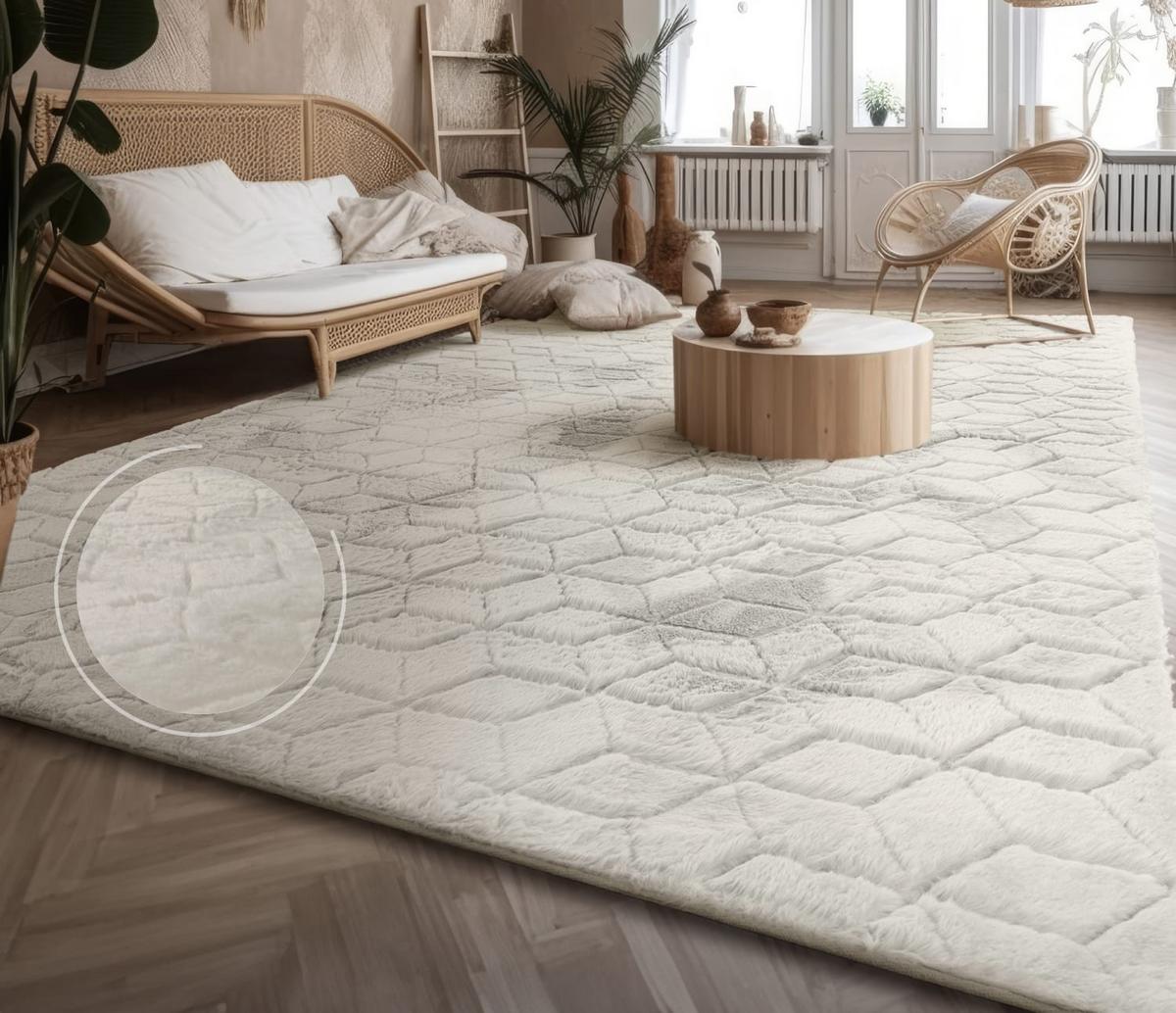 HOCHFLORTEPPICH, mit Struktur, aus Polyester, Florhöhe 22 mm, Creme, 120 x 160 cm - Beige, Textil (120/160cm) - KADIMA DESIGN