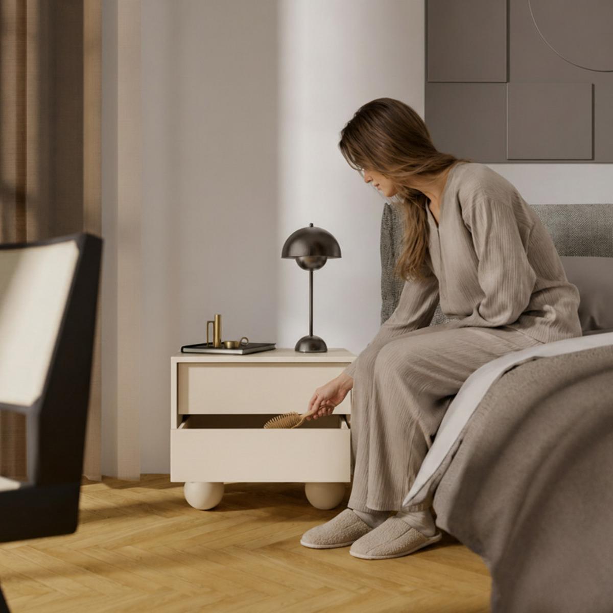 NACHTTISCH Adel mit 2 Schubladen und runden Füßen, 54 cm, Griffloss, Kaschmir - Kaschmir, Holzwerkstoff (54/35/38cm) - Beautysofa
