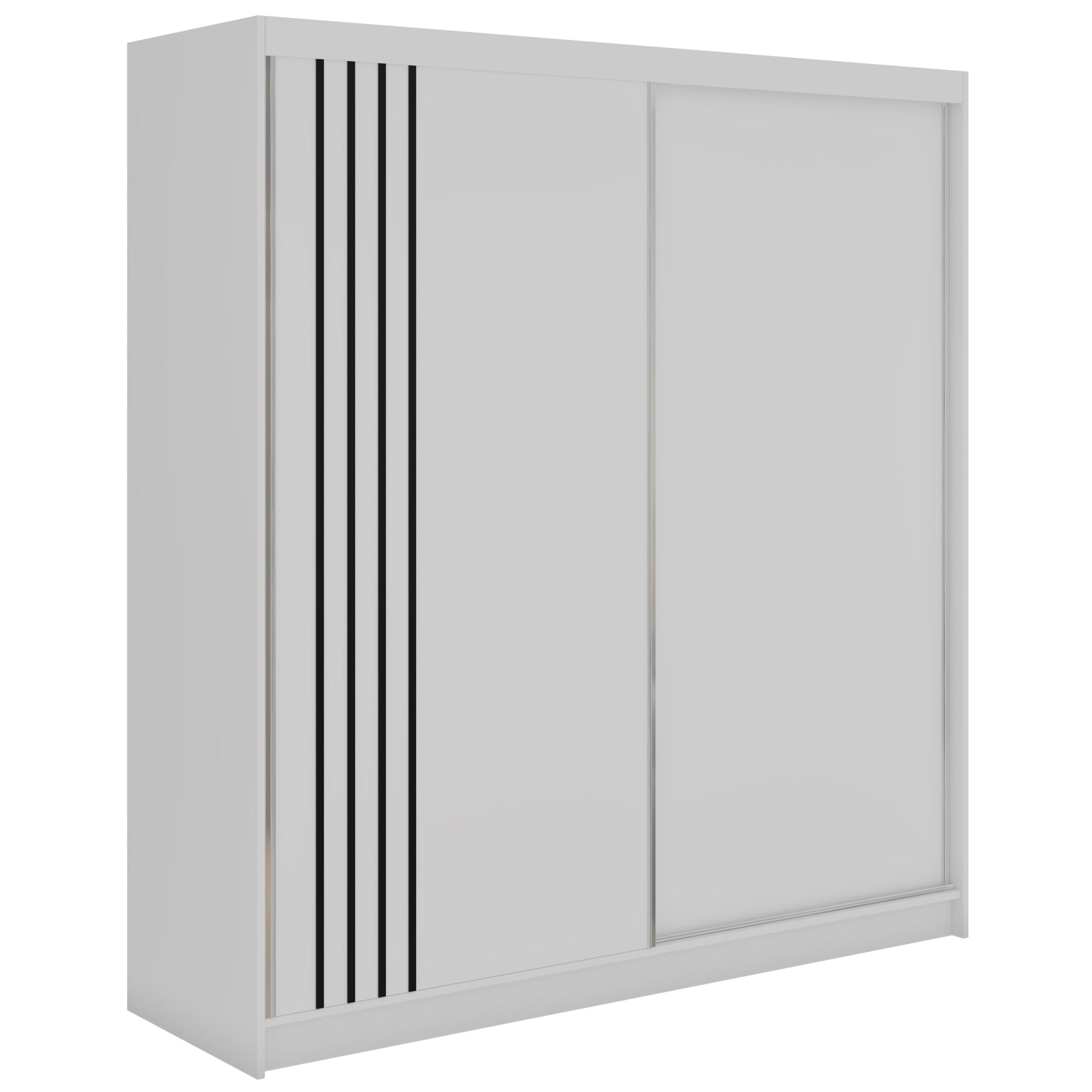 SCHWEBETÜRENSCHRANK mit Lamellen und Schubladen NAURU - 200 - Weiß und Schwarz - Schwarz/Alufarben, Holzwerkstoff/Metall (200/216/61cm) - MKS