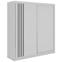 SCHWEBETÜRENSCHRANK mit Lamellen NAURU - 200 - Weiß und Schwarz - Schwarz/Alufarben, Holzwerkstoff/Metall (200/216/61cm) - MKS