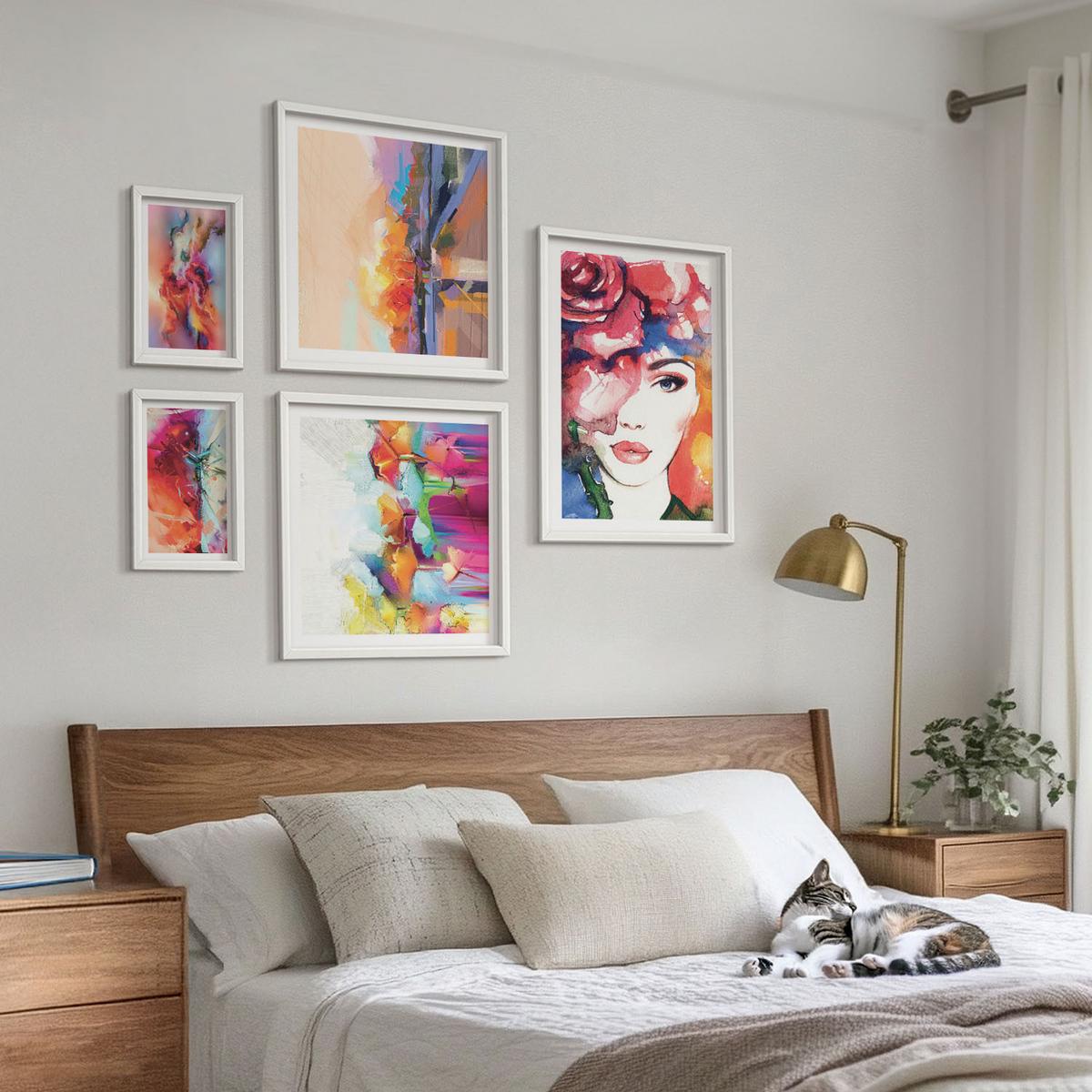 BILDER SET 5er Set - 50x50 cm & 20x30 cm & 40x60 cm Weißer Rahmen - Italienische Flüsse, Hügel, Straße - Weiß, Kunststoff (40/60cm) - TULUP