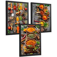 POSTER 3er Set Gewürze und Kräuter Wandbilder Aromatische Zutaten Food Fotografie Küche Esszimmer Deko Schwarzer Rahmen A4 - Schwarz, Papier (29.7/1/21cm) - Nacnic
