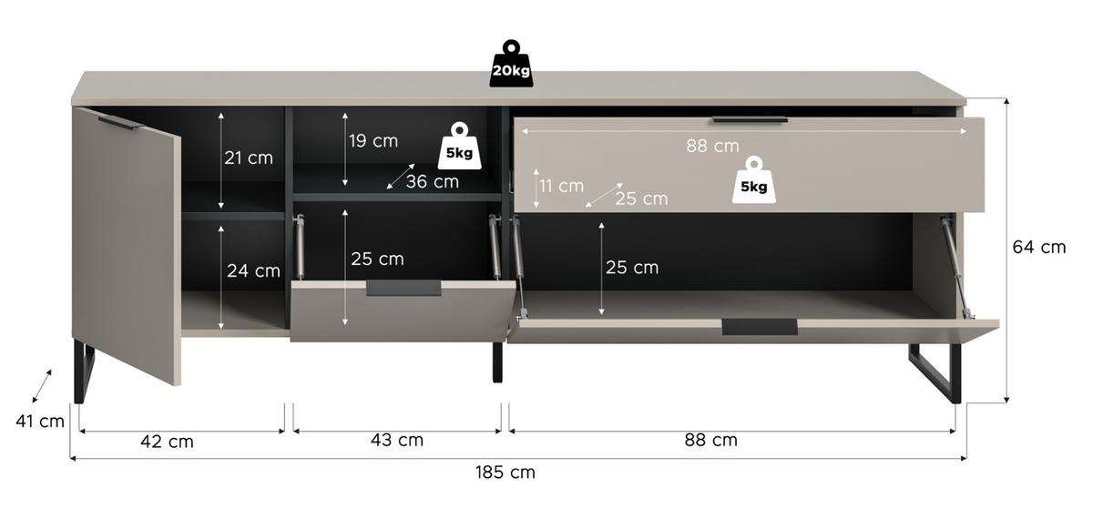 TV-LOWBOARD Kaschmir, schwarz, TV Unterteil 185 cm mit Soft-Close - Kaschmir/Schwarz, Holzwerkstoff/Kunststoff (185/64/41cm) - Inn.Furn
