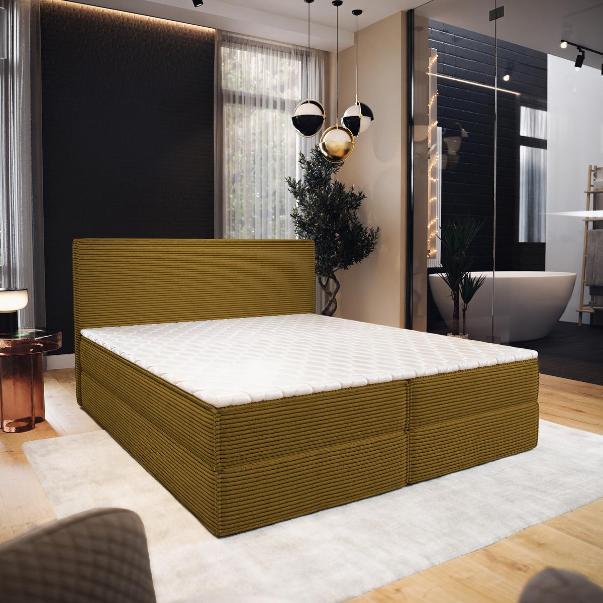 BOXBETT PELLIO 180x200 cm mit Matratze und Topper - Gelb - Gelb, Holz (180/200cm) - MASSENO