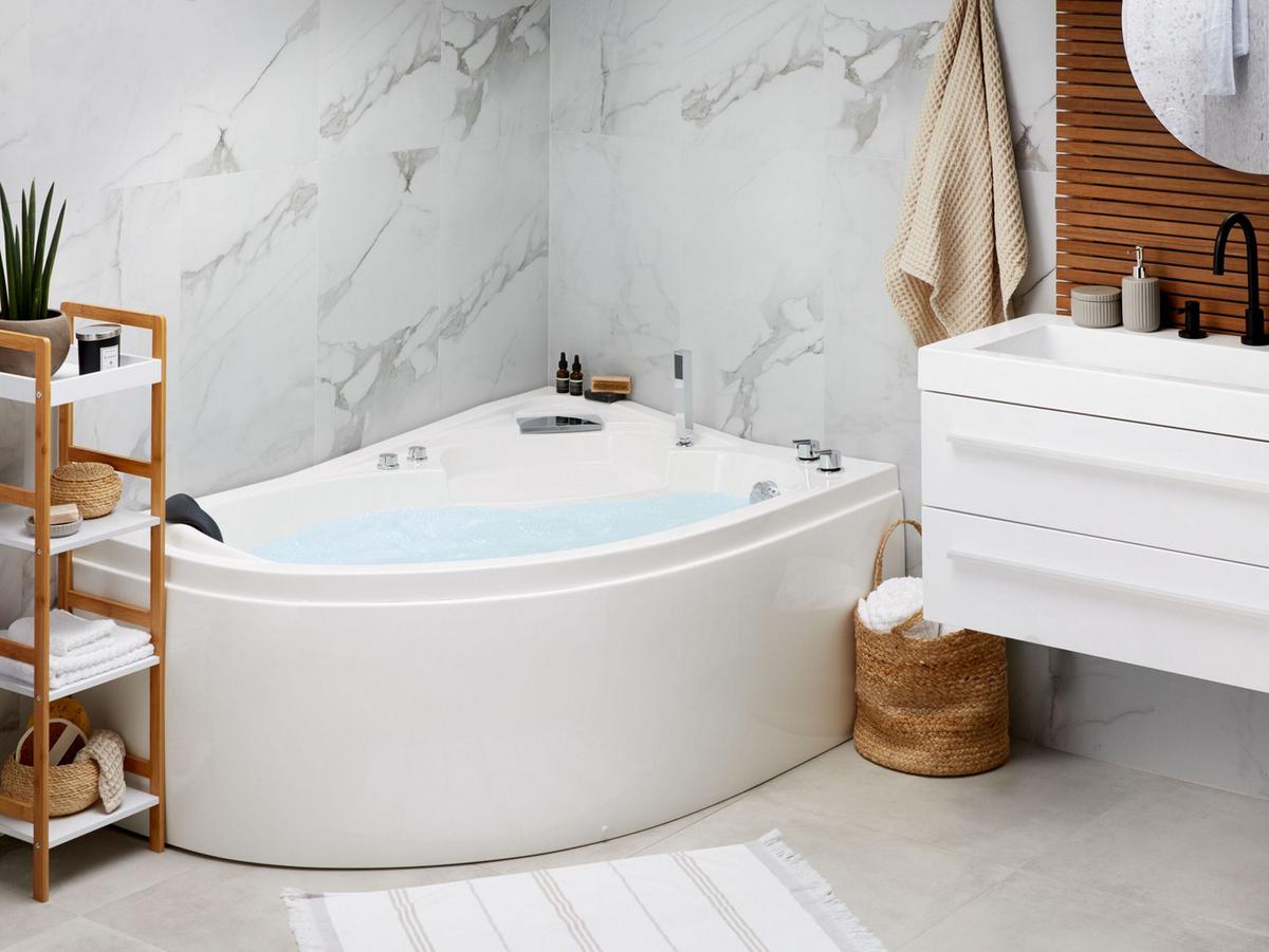 WHIRLPOOL-BADEWANNE mit LED 100x150x80 cm weiß Neiva - Weiß, Kunststoff (100/80/150cm) - Beliani