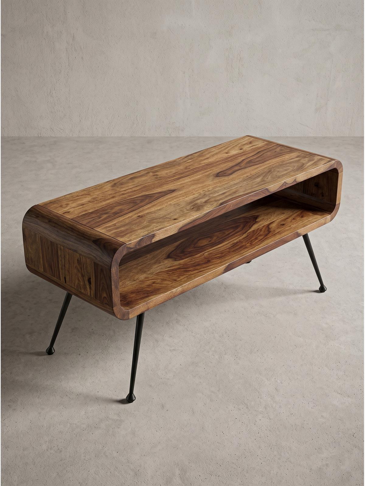 COUCHTISCH TROPEA, Dunkles Massivholz, mit Stauraum, 100 x 40 x 45 cm - Schwarz/Braun, Holz/Metall (40/100/45cm) - KADIMA DESIGN
