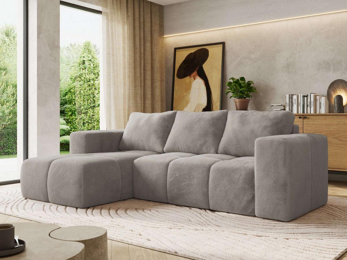 ECKSOFA MONIVA Hellgrau Plüsch - Links - Hellgrau/Schwarz, Kunststoff/Textil (164/266cm) - MKS